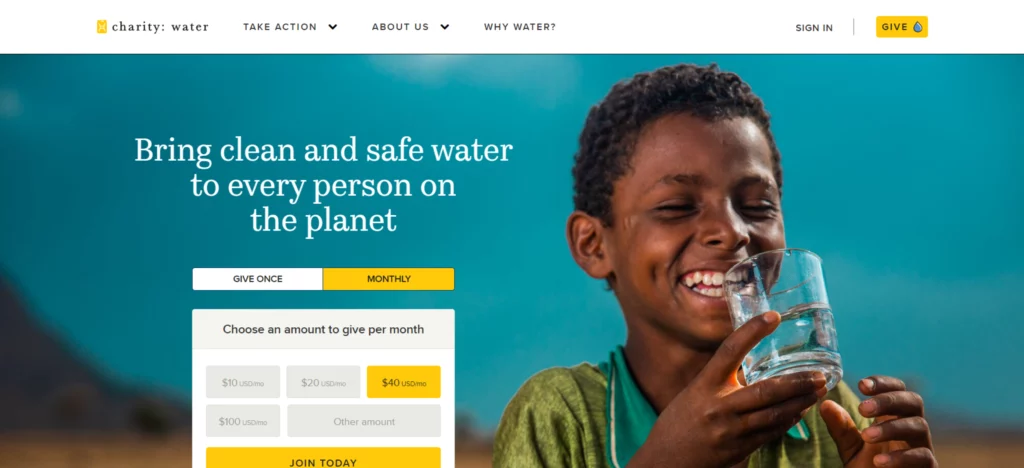 charity water home page