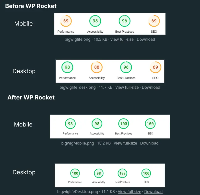 before and after of wp rocket