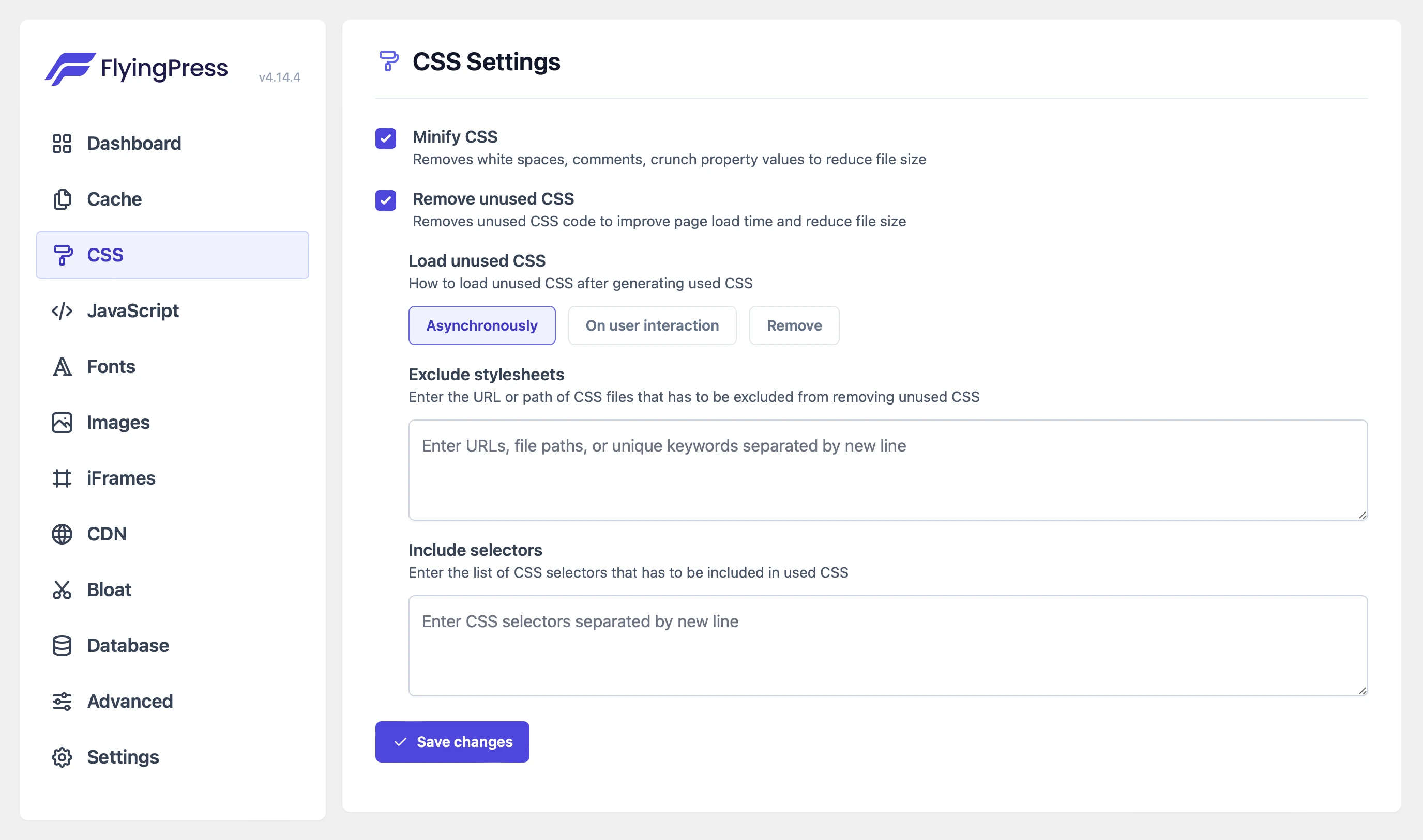 screenshot of css settings tab