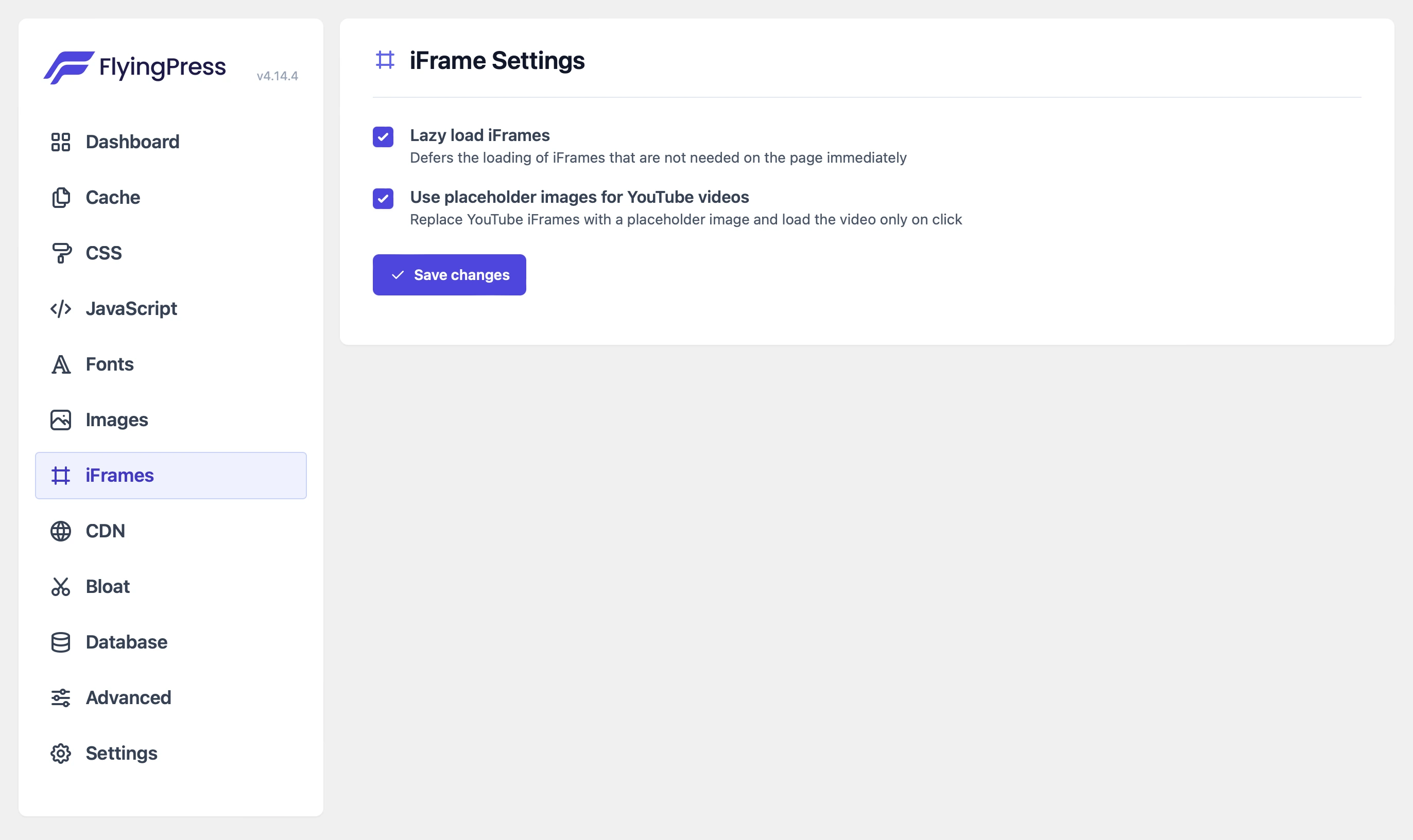 screenshot of the iframes settings tab