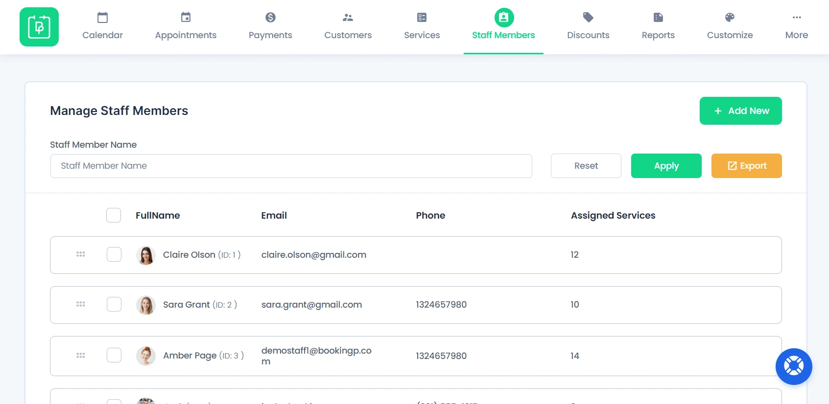 Staff Members managing tab
