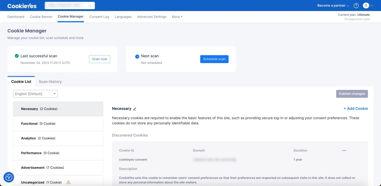screenshot of cookie manager settings