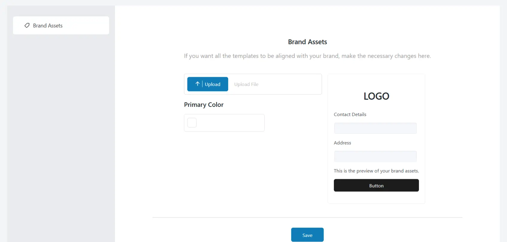 brand asset setting page