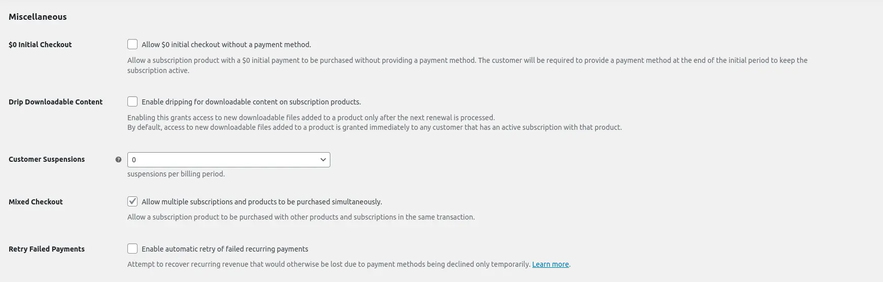 miscellaneous settings screenshot