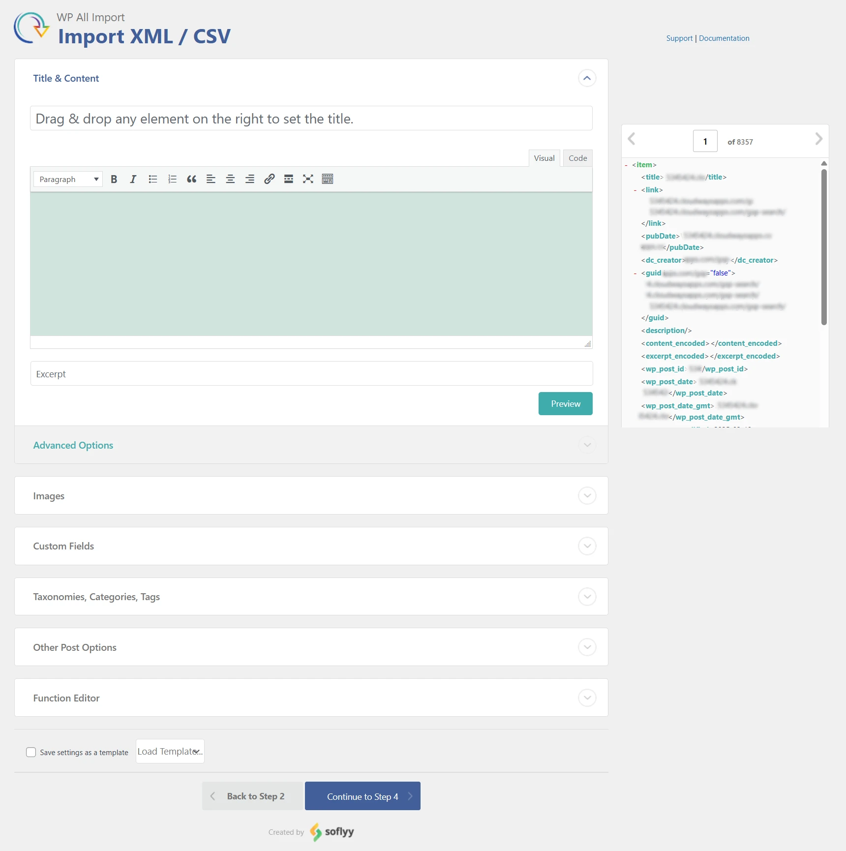 screenshot of wp all import content mapping