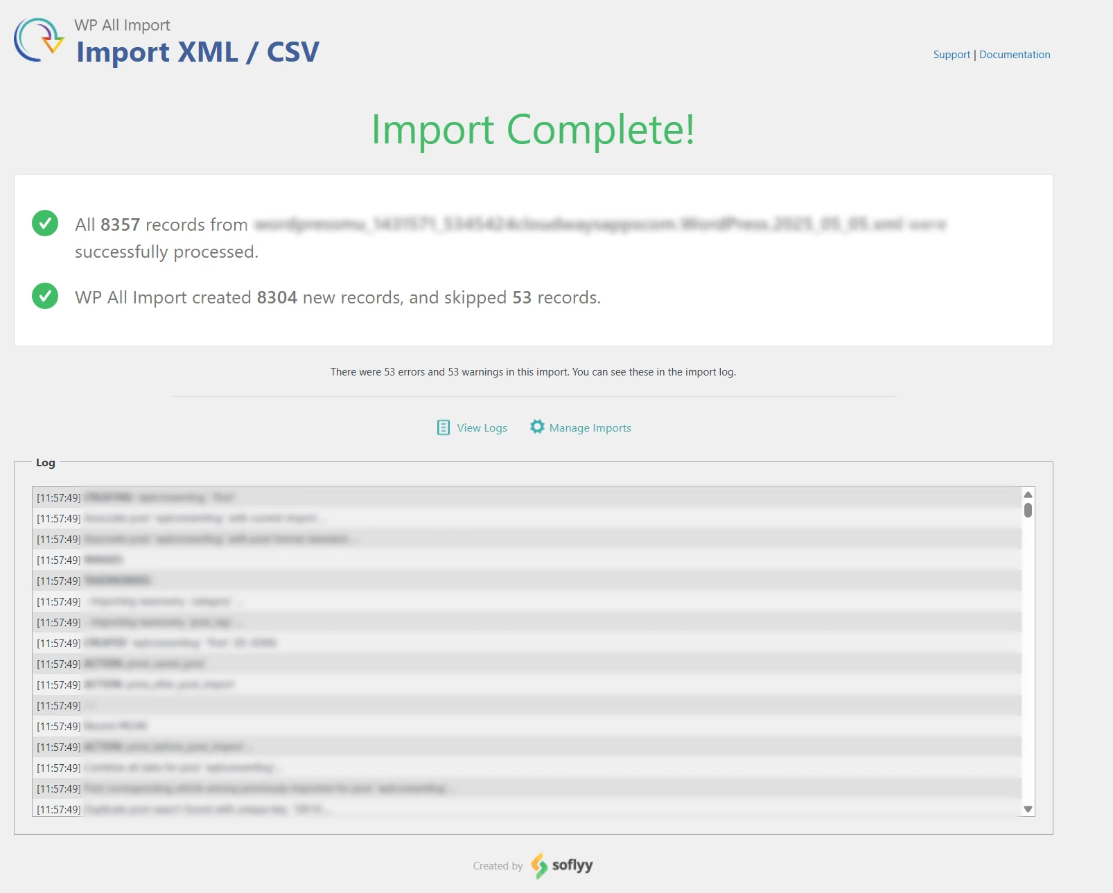 Screenshot of  import completion