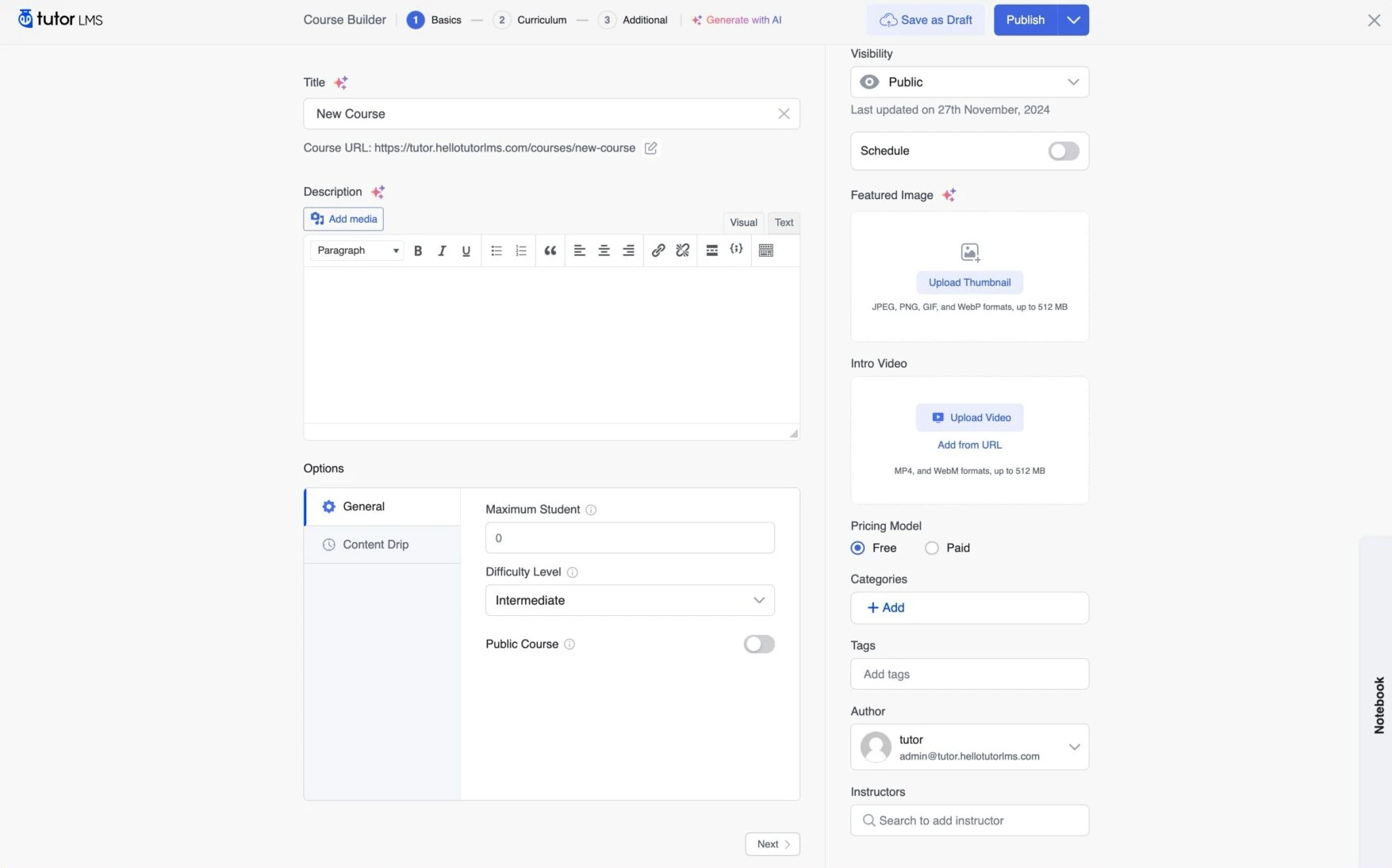 course building overview using tutor lms