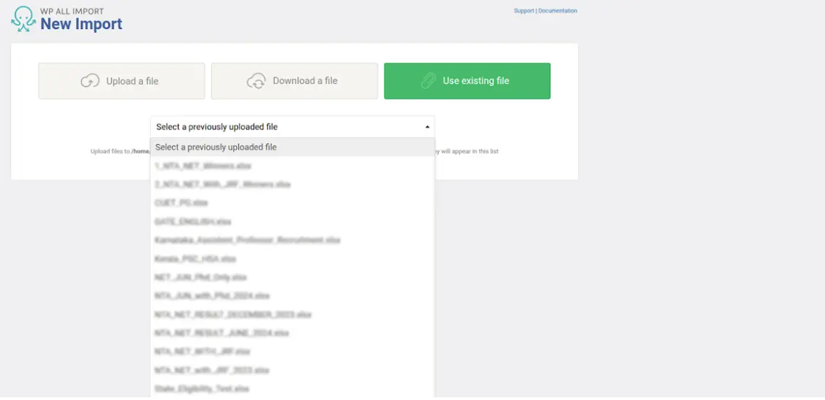 screenshot of how the use existing file will appear