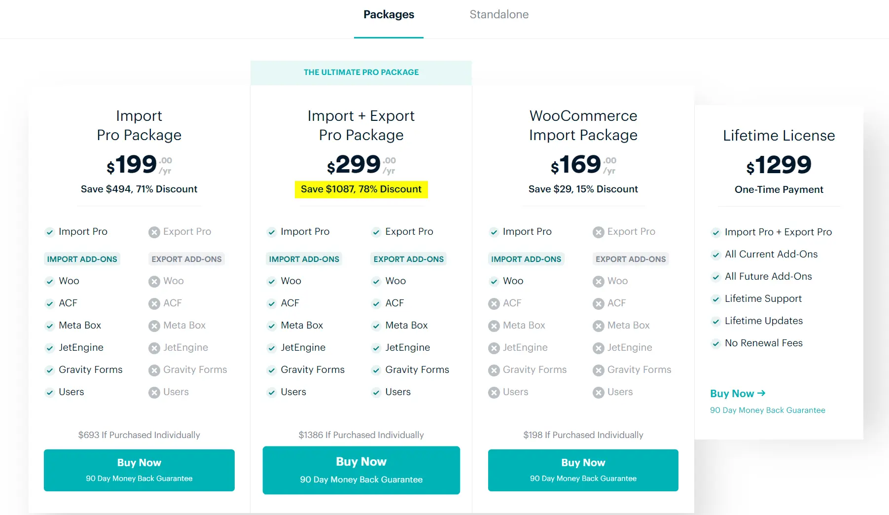 pricing plan of WP All Import