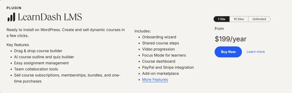 Screenshot of LearnDash LMS pricing