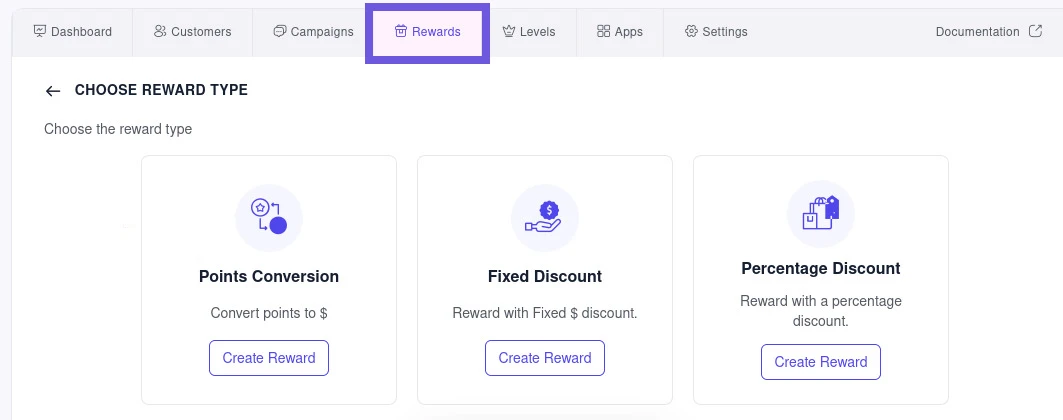 Rewards menu of wployalty