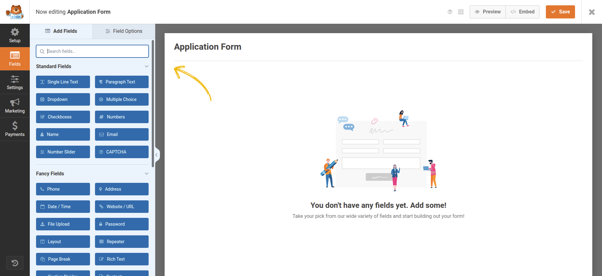 screenshot of field customization