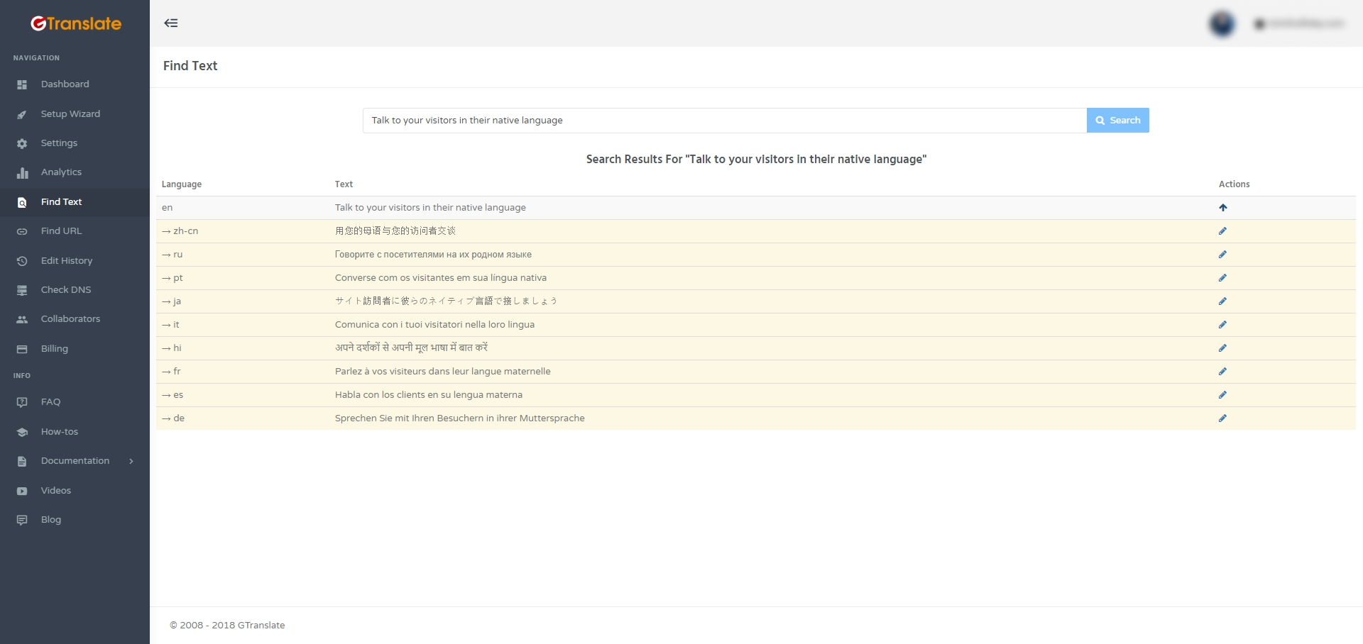 Screenshot of find text settings