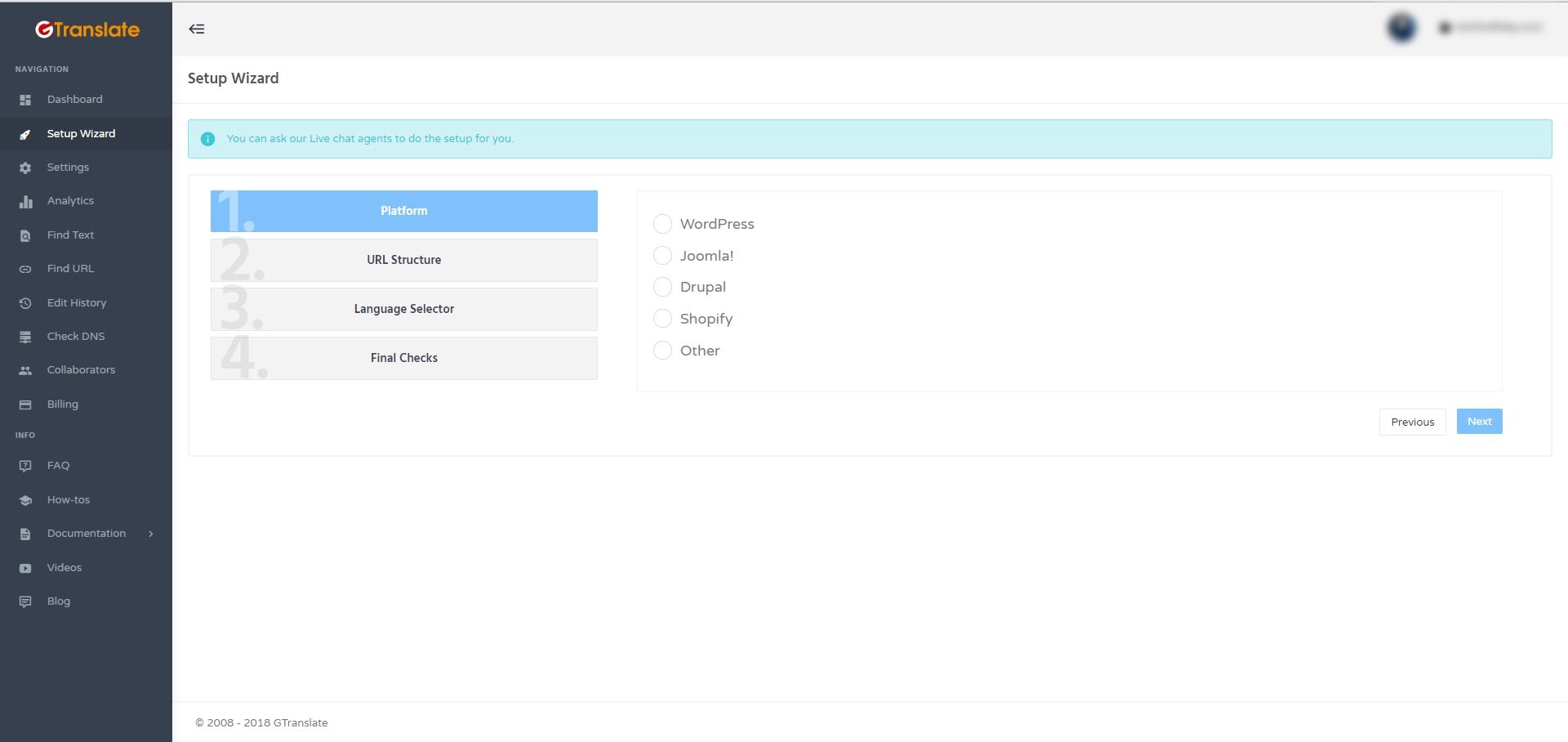 Setup wizard screenshot