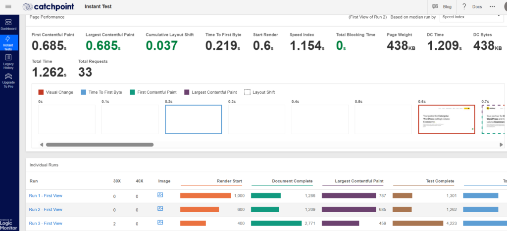 WebPage test report