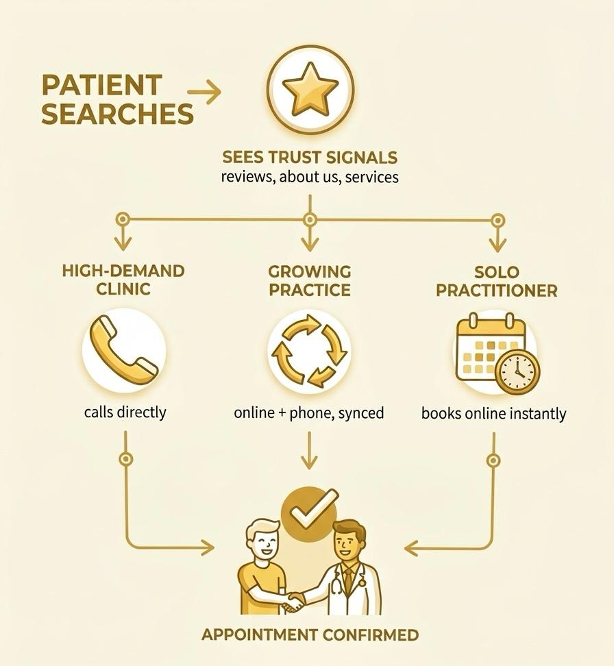 patient booking journey by clinic type